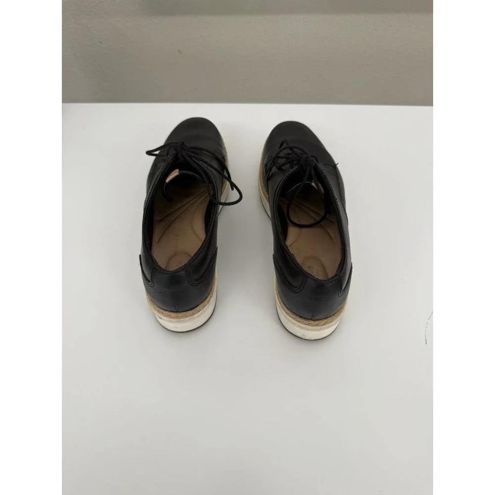Clarks Artisan Black Leather Jute Platform Lace-Up Casual Shoes Women Sz 7.5